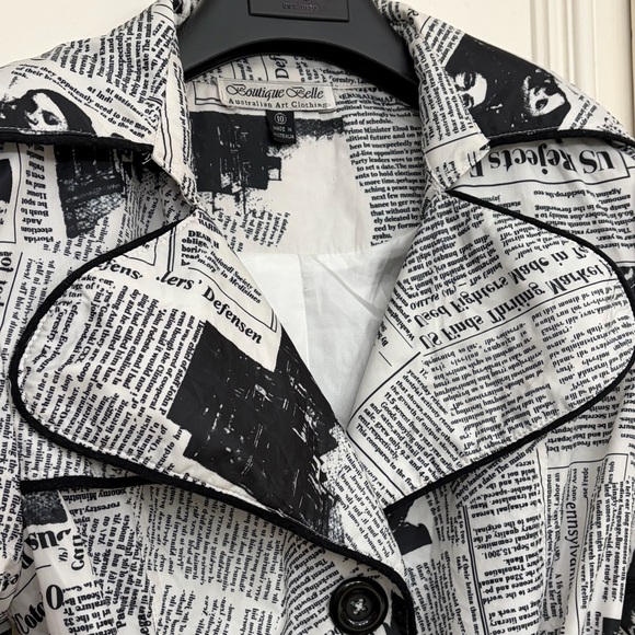 Boutique Belle Australian Art Clothing Newspaper Print Trench Coat Size 10 - Picture 5 of 16